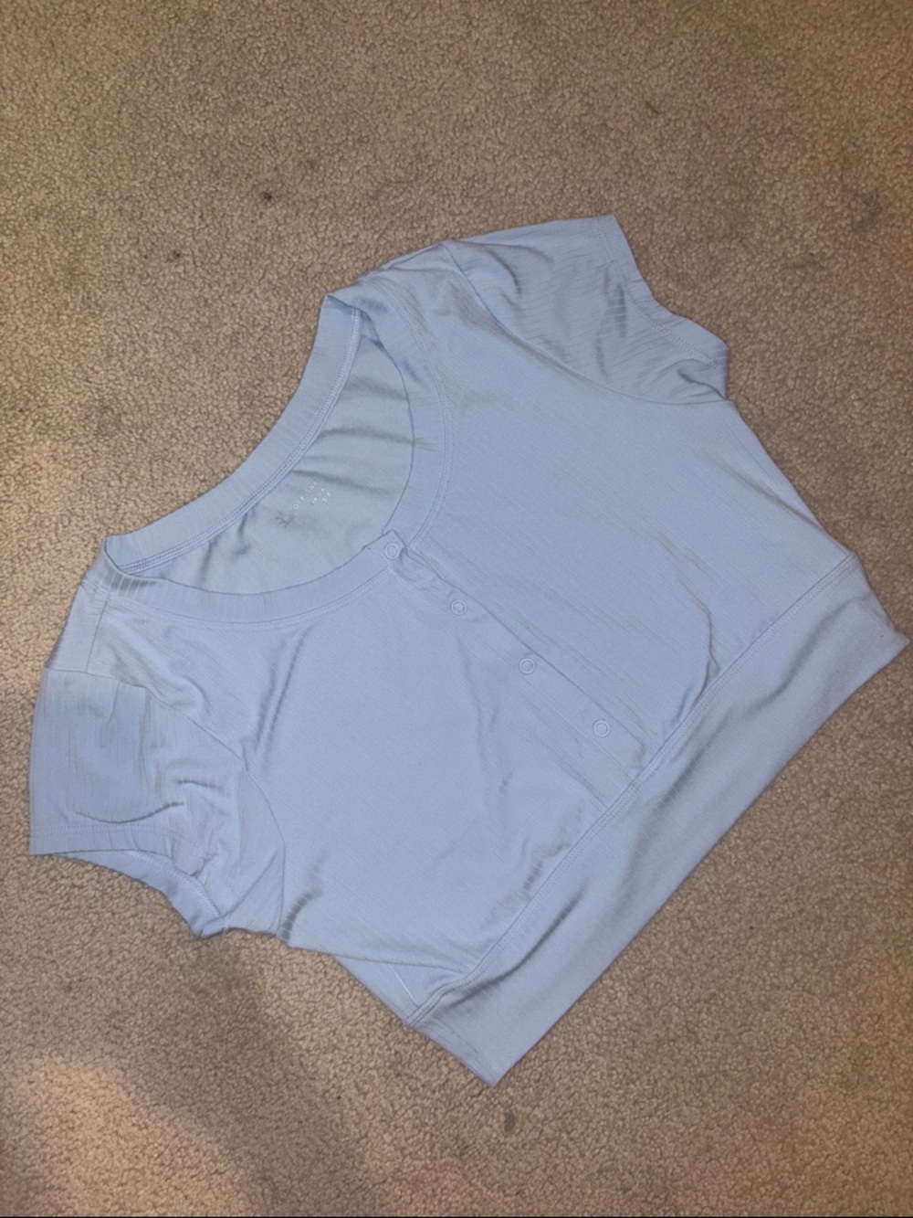 Offline by aerie Light Blue Ribbed Button-Front Scoop Crop Top